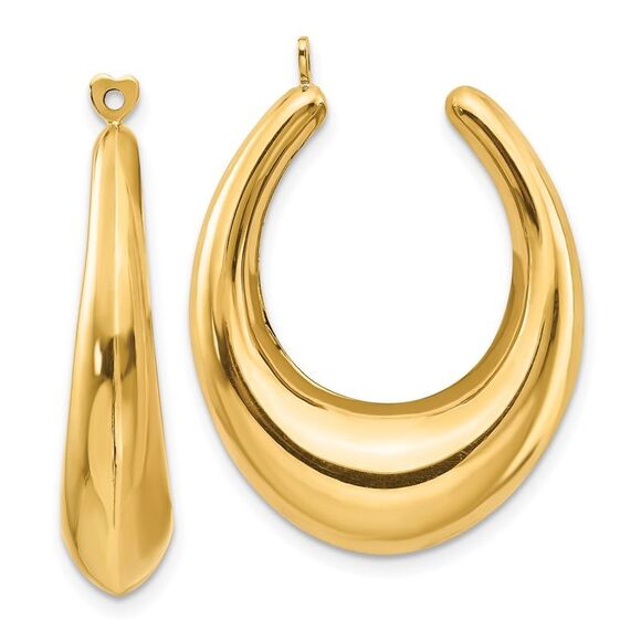 14k Yellow Gold Polished Hollow Hoop Earring Jackets